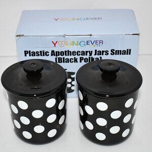Youngever Plastic Apothecary Jars – Qtip Holder, Black Polka Dot, 2-Pack, NWT